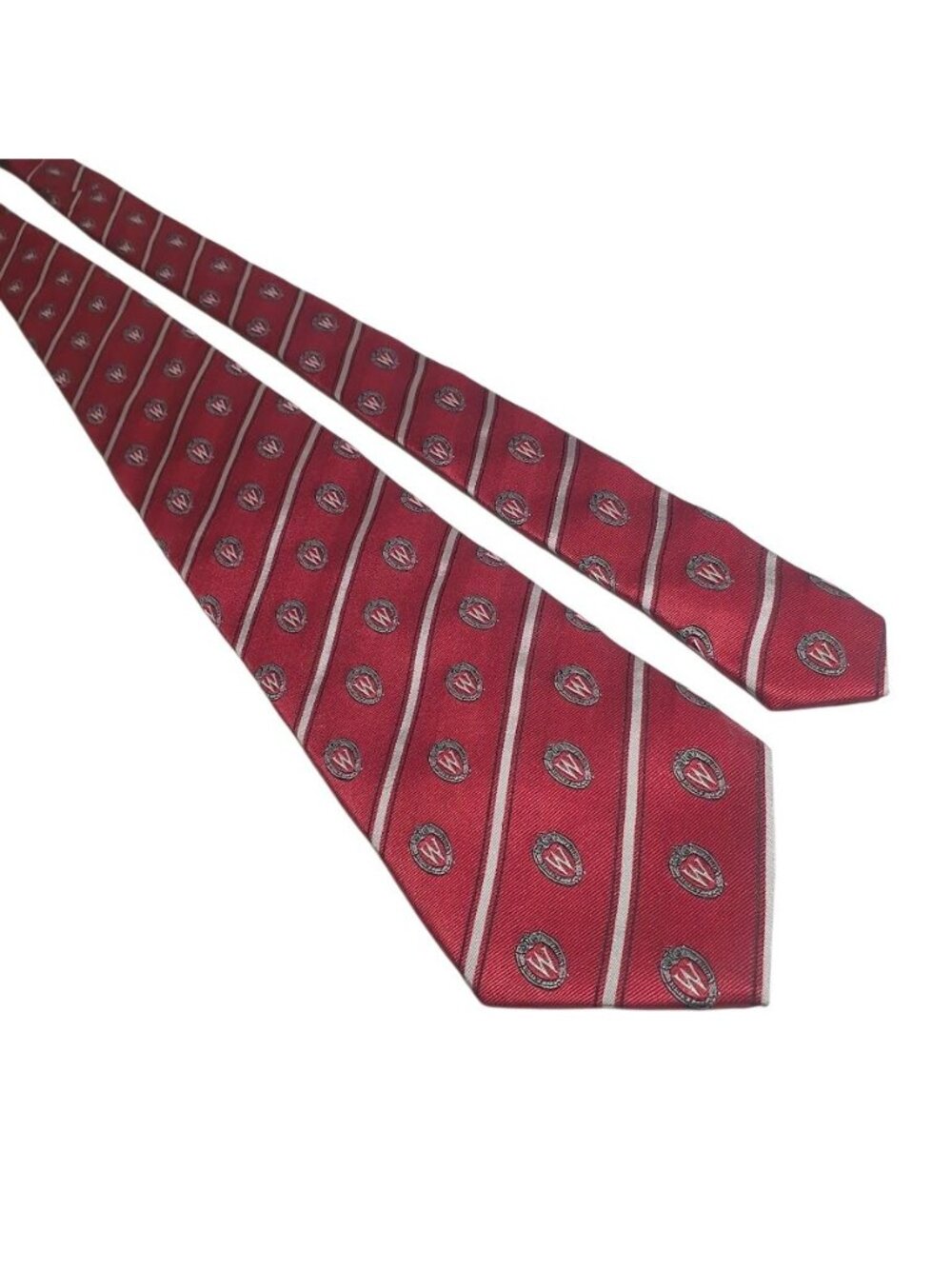 University Wisconsin Jardine Collection Red Striped Crest Silk Tie Men Necktie